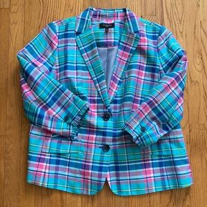 Talbots Plaid Blazer with Ruffle Sleeve